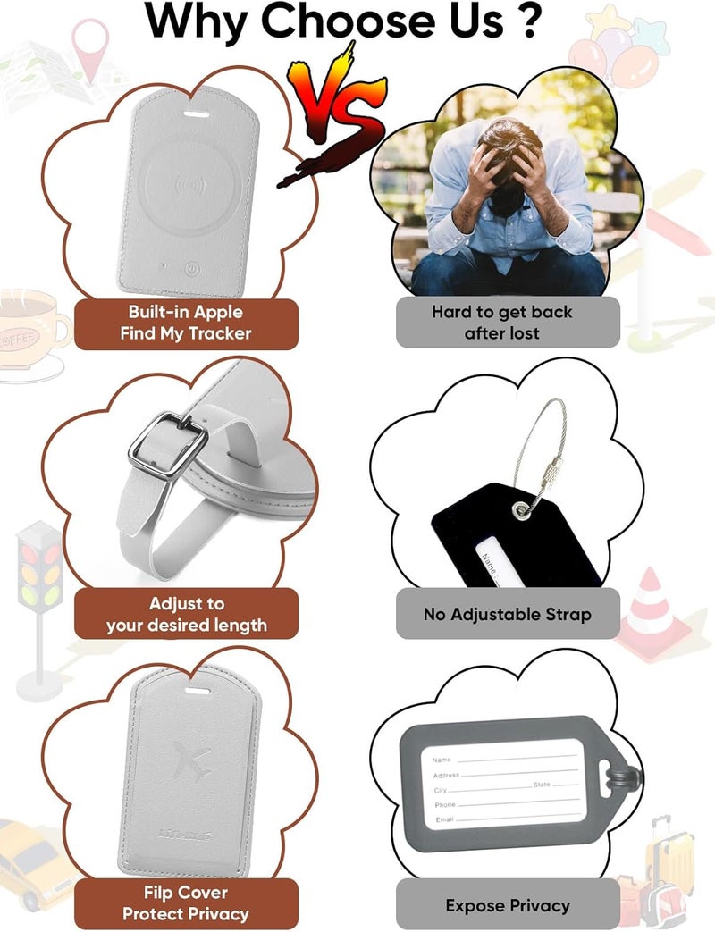 LifeChé Luggage Tags Built-in Anti-Loss Tracker, Luxury Leather Luggage Tags for Suitcase, Travel Bags, Backpacks, Travel Organizer for Lost Baggage Prevention (Light Gray) - Image 5